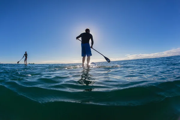 Surf SUP Surfistas Silhouetted Azul — Fotografia de Stock