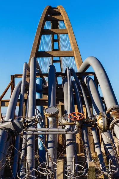 Puente tubos de acero válvulas azul — Foto de Stock