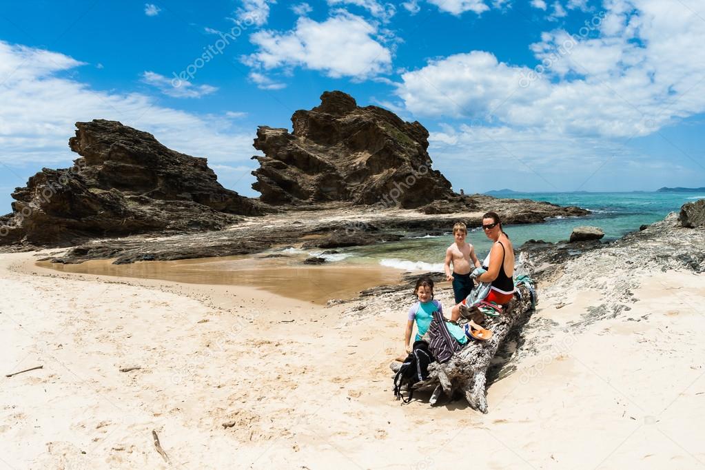 Family Holiday Beach Waters Rocky Headland Landscape