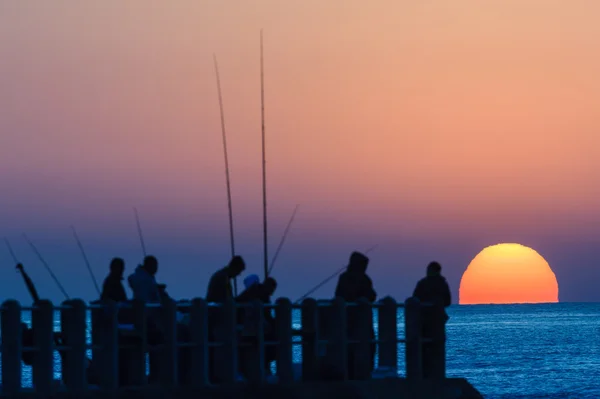 Aube Soleil Levant Océan Pêche Quai — Photo