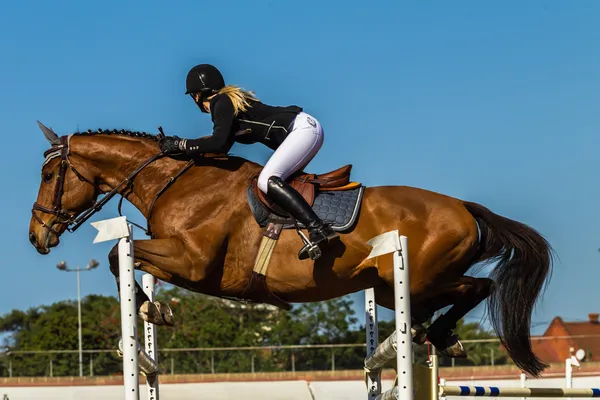 Paardensport ruiter springen van onderdanen — Stockfoto