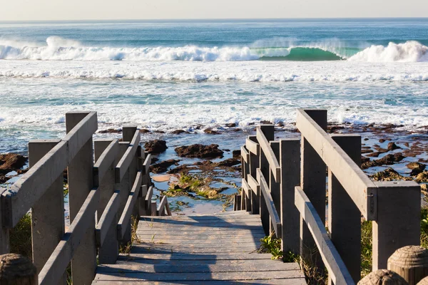 Walkway Steps Beach Waves — Stok Foto