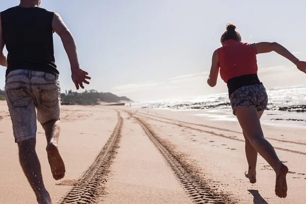 Boy Girl Beach Run Tracks — Stock Photo, Image