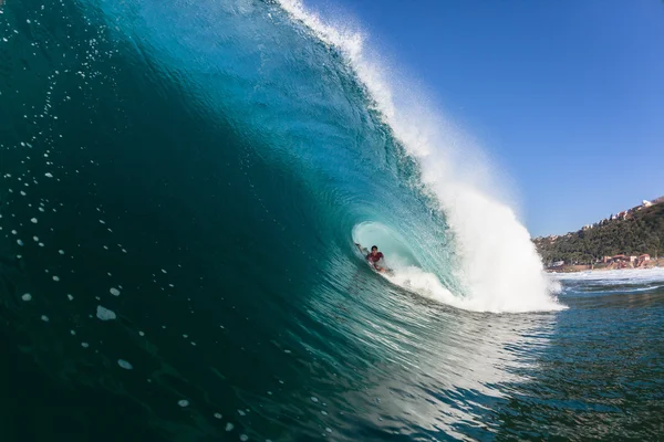 Surf Body-Boarder Blue Wave Primer plano Acción Agua — Foto de Stock