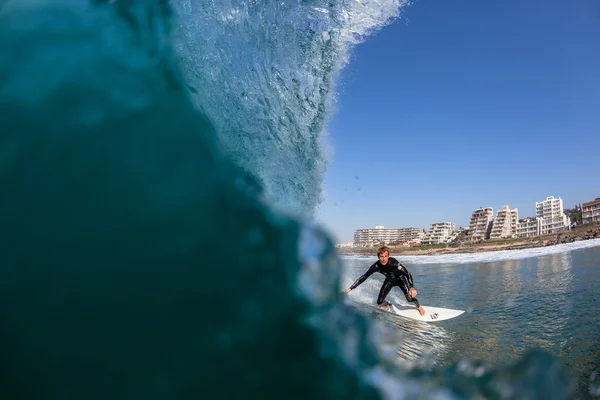 Surf Surfer Rides Blue Wave Photo de l'eau — Photo