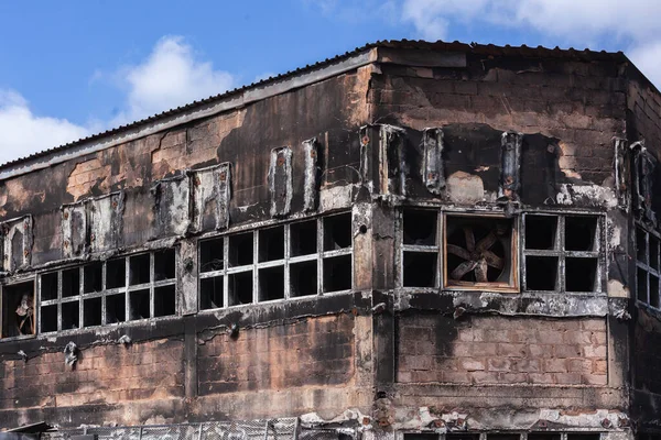 Fire Arson Factory Warehouse Building Burned Damaged Close Detail Economy — Stock Photo, Image