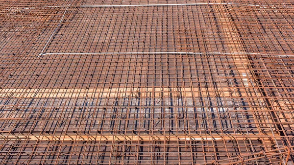 Konstruktion Industriella Stål Metallstavar Tråd Bundna Struktur Närbild För Betong — Stockfoto