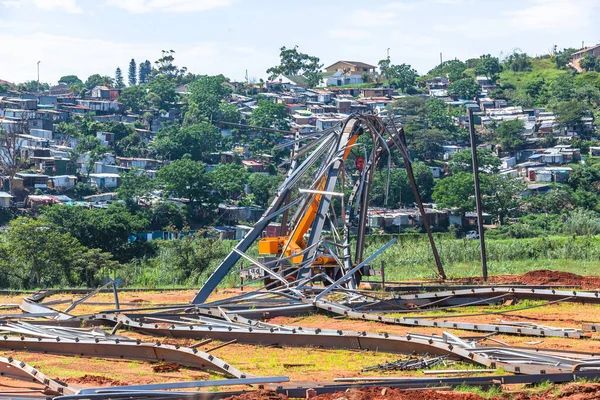 Armazém Construção Armação Aço Destruído Feixes Desmoronados Estrutura Livre Engenharia — Fotografia de Stock