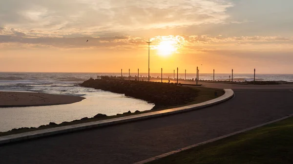 Playa Ocean River Boca Silueta Pescadores Amanecer Temprano Amanecer Estilo — Foto de Stock