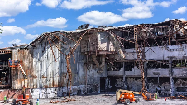 Edifício Fábrica Queimou Ruínas Fogo Incendiário Saques Três Andares Negócios — Fotografia de Stock