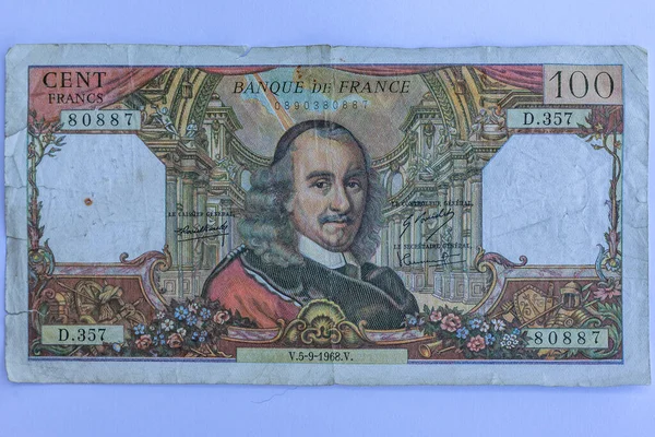 Історія Грошової Інфляції Французький Банкет Франс One Hundred Franc Paper — стокове фото