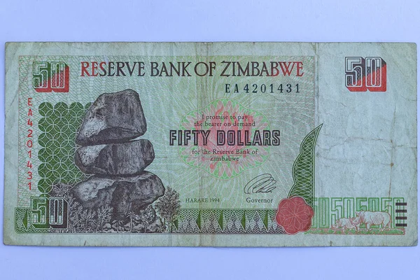 Денежные Средства Зимбабве Пятьдесят Долларов Банкнота История Валюты Бумажных Документов — стоковое фото