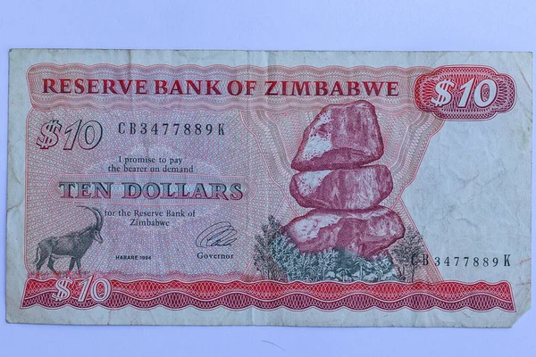 Moneda Zimbabwe Billete Diez Dólares Historia Moneda Papel Fiduciario Inflación —  Fotos de Stock