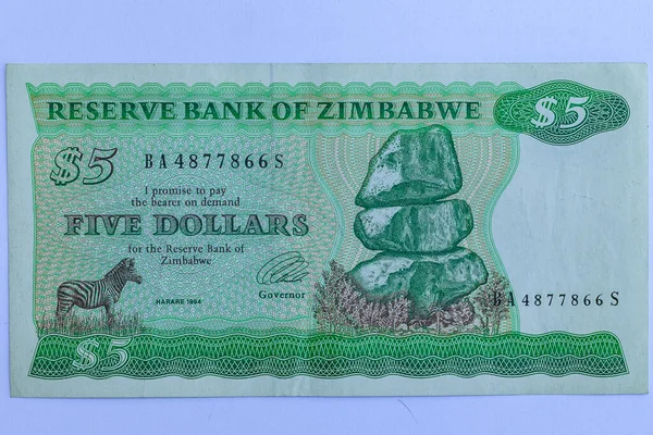 Χρήματα Ζιμπάμπουε Πέντε Δολαρίων Νόμισμα Ιστορία Του Fiat Χαρτί Τραπεζικό — Φωτογραφία Αρχείου