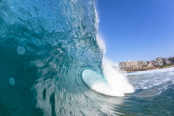 Blue Ocean Wave Close Swimming Encounter Hollow Sea Water Crashing — Stock Photo, Image