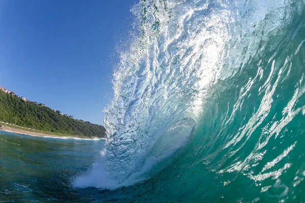 Ocean Wave Swimming Close Backlight Textures Upright Hollow Crashing Pitching — Fotografia de Stock