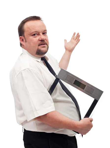 Overweight businessman fighting obesity — Stock Photo, Image