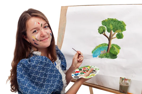 Painting girl — Stock Photo, Image