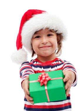 Noel hediyesi olan küçük çocuk
