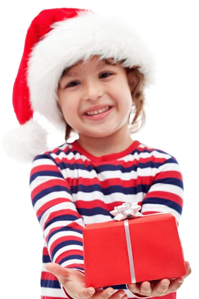 Little boy with gift box — Stock Photo, Image