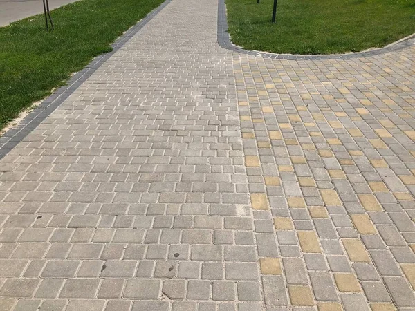 Vista Perspectiva Monotone Gray Brick Stone Ground Street Road Passeio — Fotografia de Stock