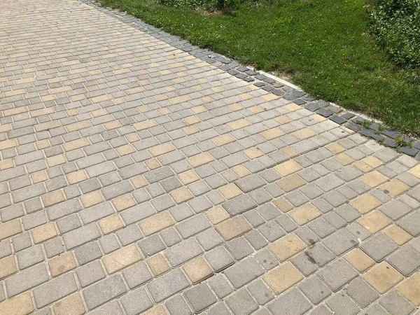 Perspektywny Widok Monotone Gray Stone Cegły Ziemi Dla Ulicy Road — Zdjęcie stockowe