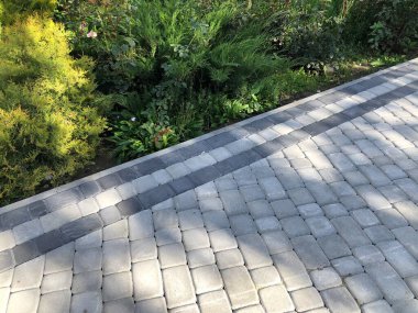 Gündüzleri şık bahçede çeşitli renklerde birbirine yakın köşeler.