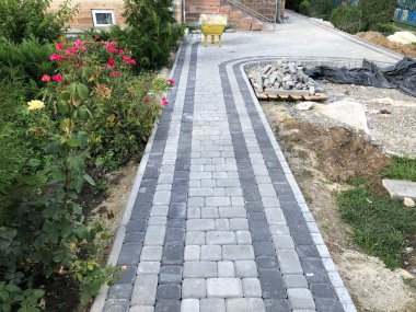 Gündüzleri şık bahçede çeşitli renklerde birbirine yakın köşeler.