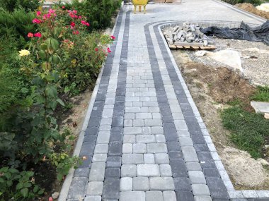 Gündüzleri şık bahçede çeşitli renklerde birbirine yakın köşeler.