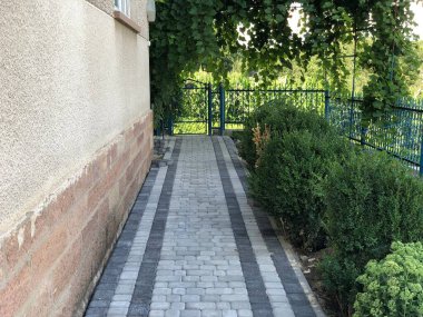 Gündüzleri şık bahçede çeşitli renklerde birbirine yakın köşeler.