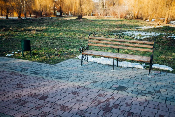 Houten Bank Het Stadspark — Stockfoto