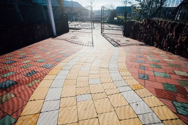 Iron Gates Fence Road Paving Slabs — Stock Photo, Image