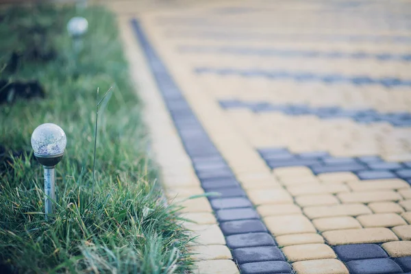 Gartensteinweg Mit Grünen Pflanzen Gemauerter Bürgersteig Tagsüber — Stockfoto