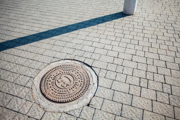 Cast Iron Manhole Cover Gully Cover Street — Stock Photo, Image