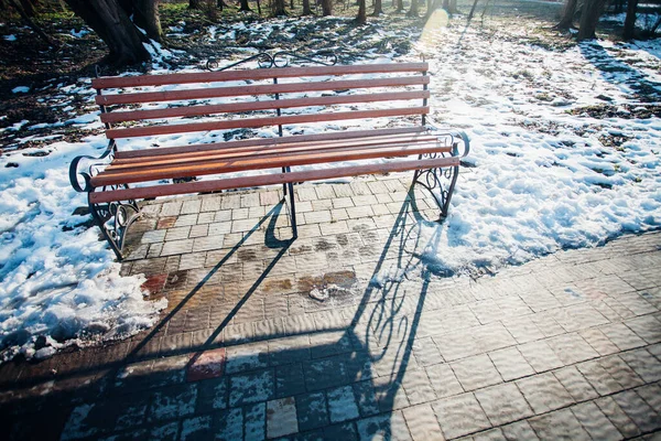 Şehir parkındaki ahşap bank.