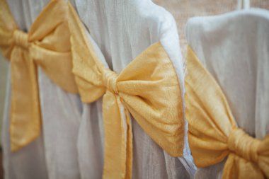 Restoranda sandalyede fiyonklar