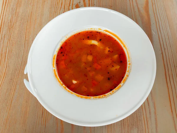 Italiensk Grönsakssoppa Med Pasta Träbord — Stockfoto