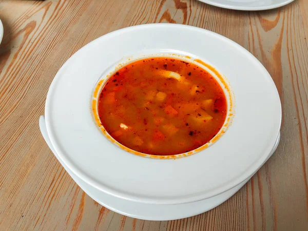 Soupe Légumes Italienne Aux Pâtes Sur Table Bois — Photo