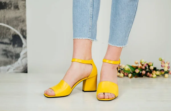 Female Feet Stylish Shoes Closeup Shot — Stockfoto
