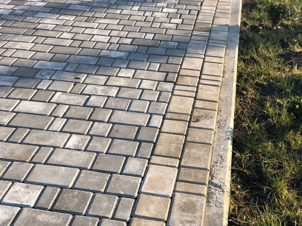 Tuin Stenen Pad Met Groene Planten Bakstenen Stoep Overdag — Stockfoto