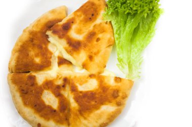 Khachapuri with cheese on white background