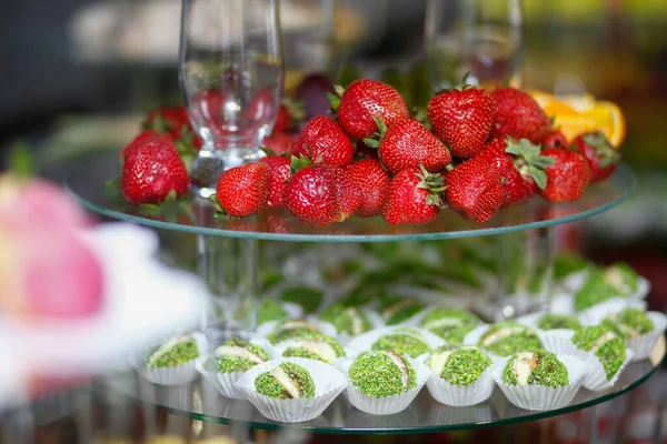 Wedding Candy Bar Decoration Setup Delicious Cakes Sweets — Stock Photo, Image