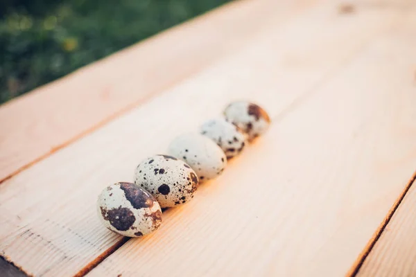 Kwarteleitjes Houten Ondergrond — Stockfoto