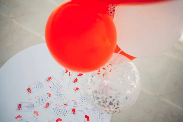 Colorful Balloons Closeup Holiday Table Bright Celebrating Decoration — Stock Photo, Image