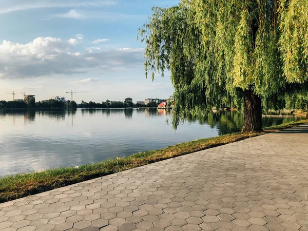 Parktaki döşeme ve döşeme yolu ile süslenmiş