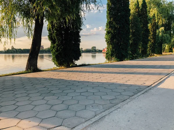 Parktaki döşeme ve döşeme yolu ile süslenmiş