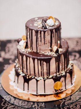 Lezzetli çikolatalı pasta, yakın plan tatlı tatlı.