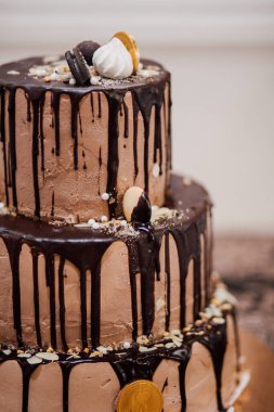 Lezzetli çikolatalı pasta, yakın plan tatlı tatlı.