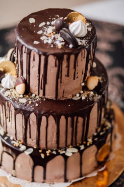 Lezzetli çikolatalı pasta, yakın plan tatlı tatlı.