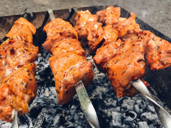Shish Kebab Roosteren Grill Natuur — Stockfoto